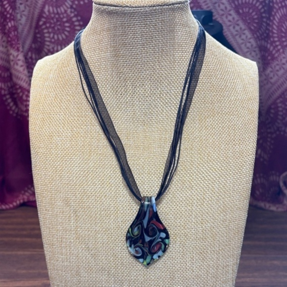 Elegant Multicolor Glass Swirl Pendant Necklace